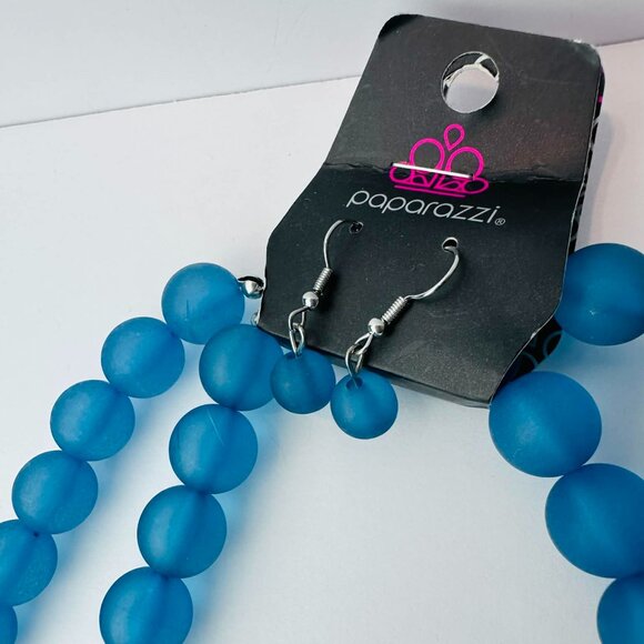 Paparazzi Blue Frosted Bead Necklace Set - Picture 3 of 4